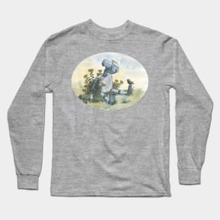 a little robot and bird - watercolor illustration Long Sleeve T-Shirt